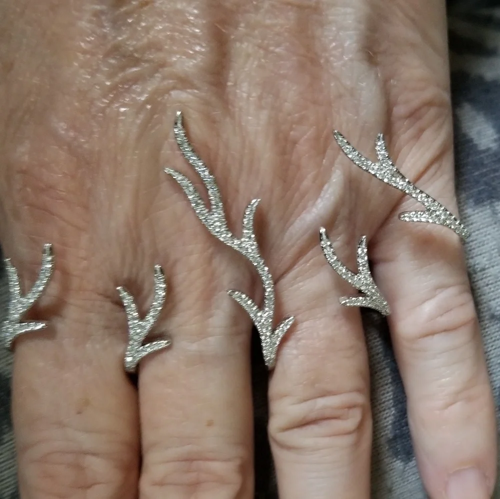 Sterling silver white saphire 4 ring hand cuff - Picture 6 of 12